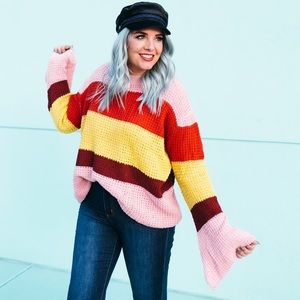 Sweaters - Color Block Bell Sleeve Sweater Sweaters - Color Block Bell Sleeve Sweater